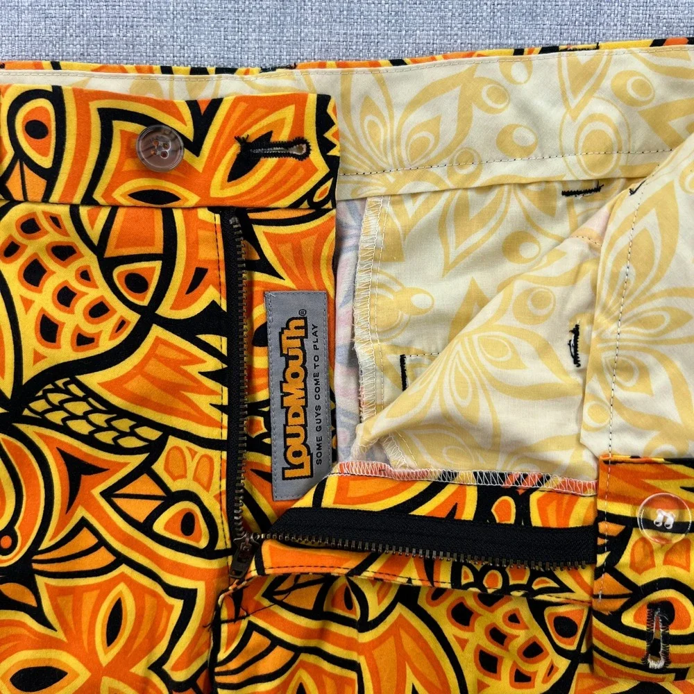 Loudmouth Fairway Chirp Golf Pants Men 32x32 Orange Yellow Abstract Floral Retro
